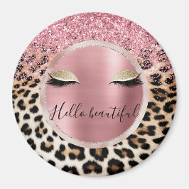 Glitzy Pink Glitzer Gold Eyelashes Leopard Magnet
