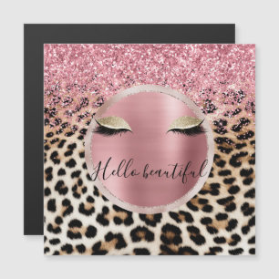 Glitzy Pink Glitzer Gold Eyelashes Leopard Magnetkarte