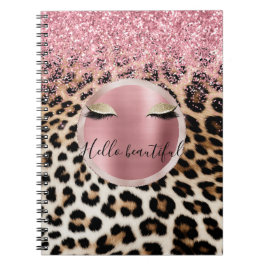 Glitzy Pink Glitzer Gold Eyelashes Leopard Notizblock
