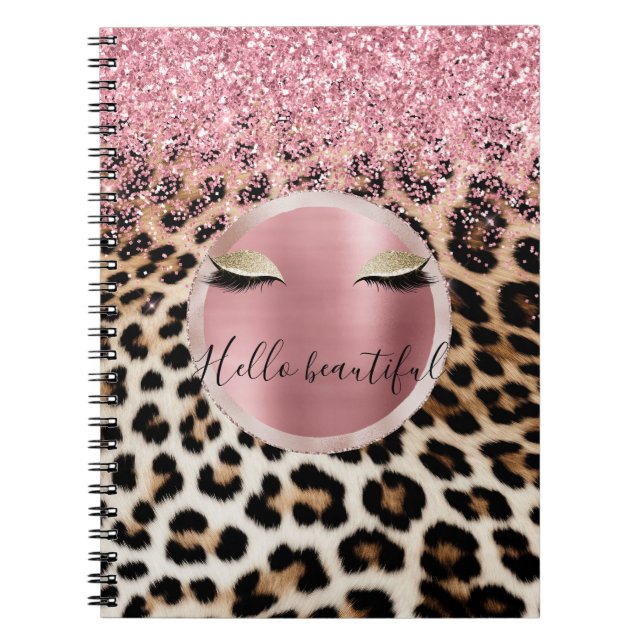 Glitzy Pink Glitzer Gold Eyelashes Leopard Notizblock (Vorderseite)