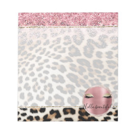 Glitzy Pink Glitzer Gold Eyelashes Leopard Notizblock