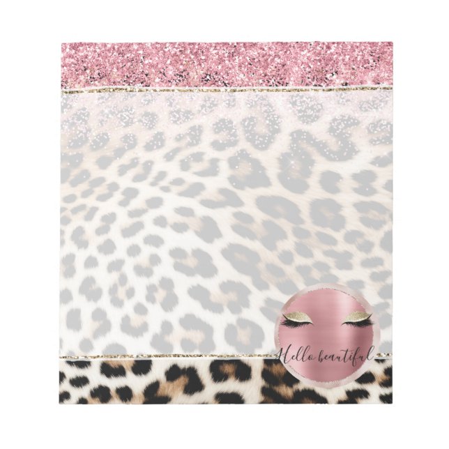 Glitzy Pink Glitzer Gold Eyelashes Leopard Notizblock (Vorderseite)