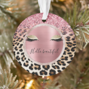 Glitzy Pink Glitzer Gold Eyelashes Leopard Ornament