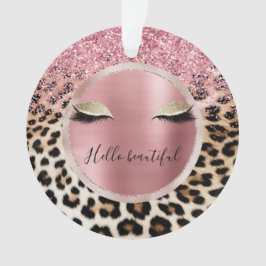 Glitzy Pink Glitzer Gold Eyelashes Leopard Ornament