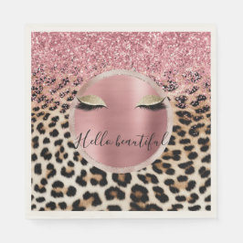 Glitzy Pink Glitzer Gold Eyelashes Leopard Serviette