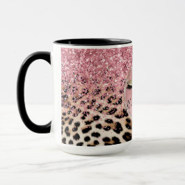 Glitzy Pink Glitzer Gold Eyelashes Leopard Tasse