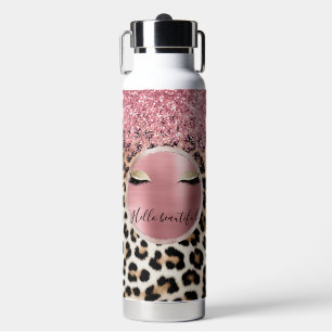 Glitzy Pink Glitzer Gold Eyelashes Leopard Trinkflasche
