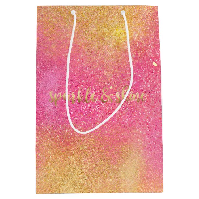 Glitzy Pink Gold Sparkle und Shine Mittlere Geschenktüte (Vorderseite)