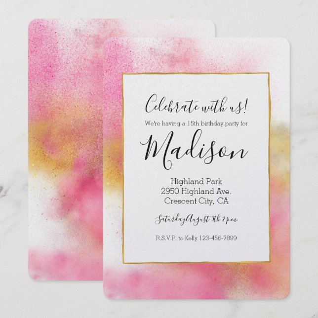 Glitzy Pink Gold White Sparkle und Shine Birthday Einladung (Vorne/Hinten)