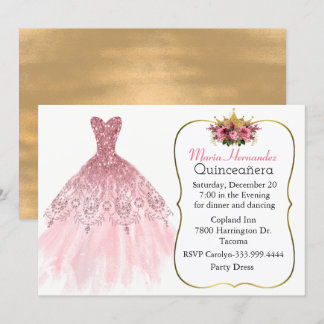 Glitzy Pink Gown Quinceañera Einladung