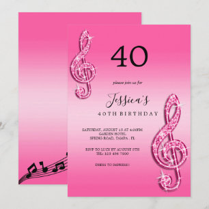 Glitzy Pink Musiknotens Geburtstag Einladung
