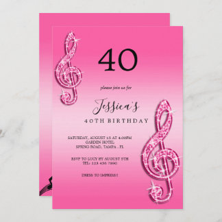 Glitzy Pink Musiknotens Geburtstag Einladung