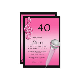 Glitzy Pink Musiknotens & Micro Karaoke Geburtstag Einladung