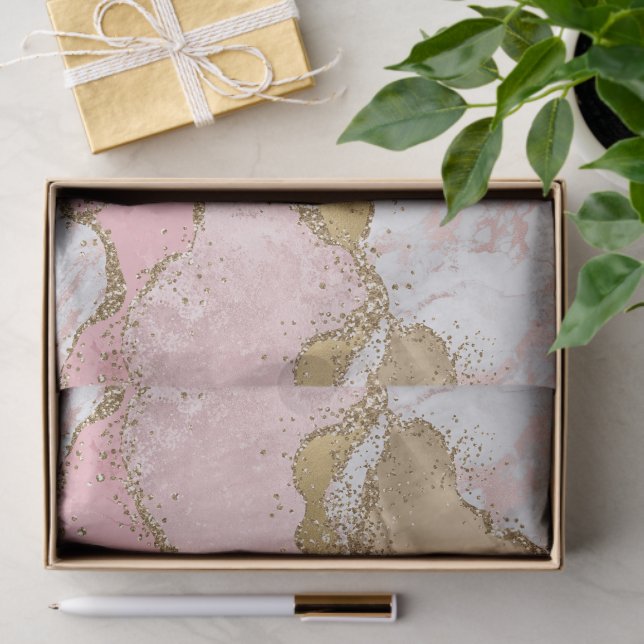 Glitzy Pink White Marble Gold Glitter Birthday Seidenpapier (Geschenk)