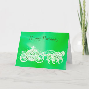 Glitzy Princess Green Coach & Horses Geburtstag Karte
