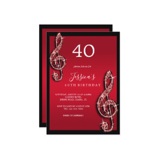 Glitzy Red Musiknotens Birthday Einladung