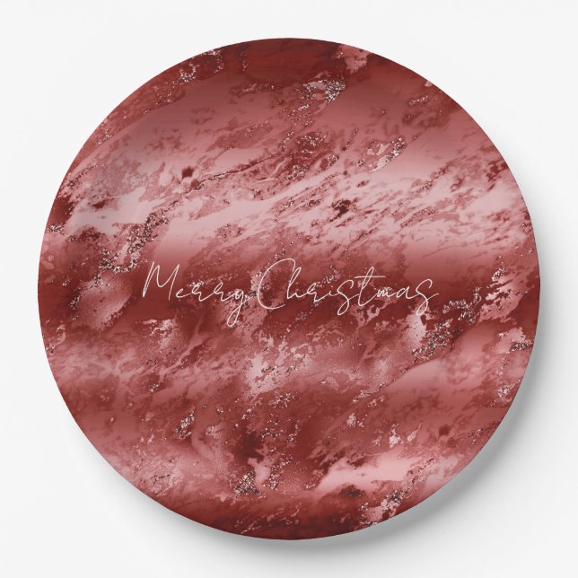 Glitzy Red Ombre Marble Wedding Pappteller (Vorderseite)