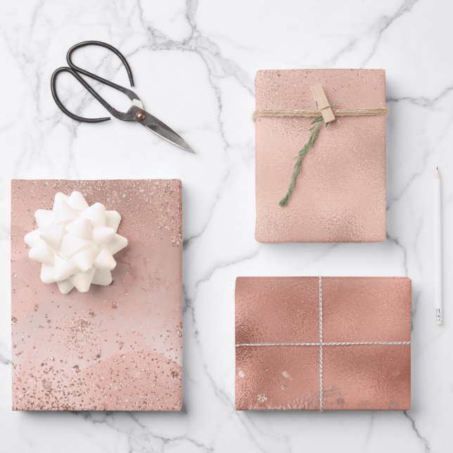 Glitzy Rose Blush Pink Sparkasse          Geschenkpapier Set (Vorderseite)