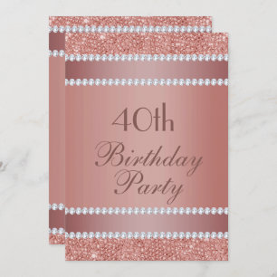 Glitzy Rose Gold & Diamond Gem Birthday Party Einladung