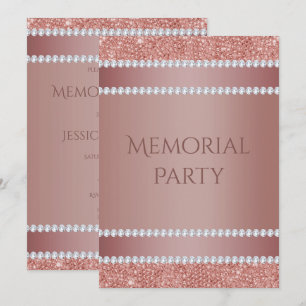 Glitzy Rose Gold & Diamond Gem Memorial Party Einladung