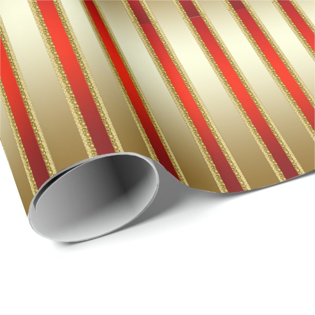 Glitzy Shiny Gold und Rote Streifen Geschenkpapier (Rolleneckpunkt)