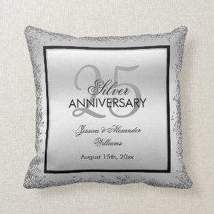 Glitzy Silver & Black 25. Hochzeitstag Kissen