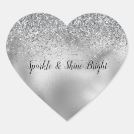 Glitzy Silver Glam Sparkle Glitzer Herz-Aufkleber