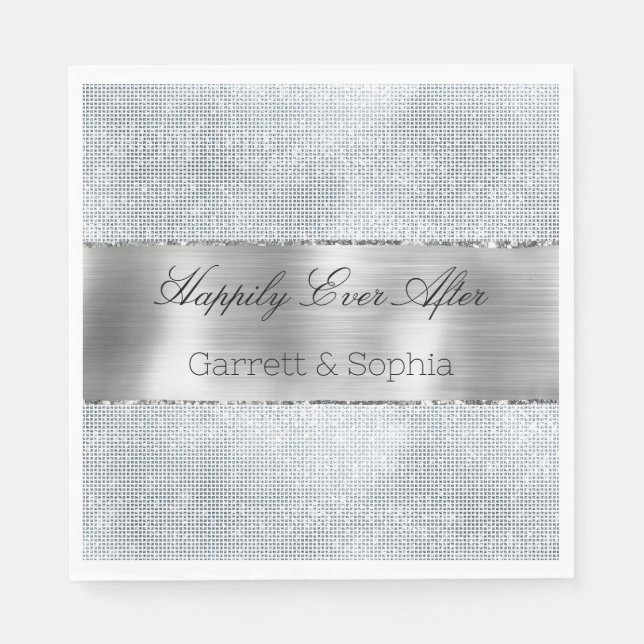 Glitzy Silver Sparkle Wedding Serviette (Vorderseite)