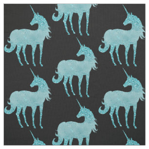 Glitzy Sparkle Aqua Unicorn Stoff