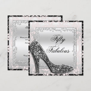 Glitzy Stilettos, Diamonds & Damask Fabulous 50 Einladung