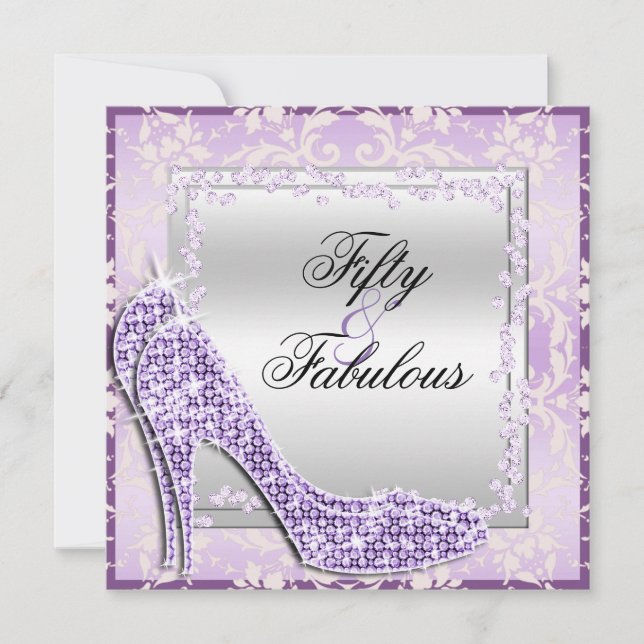 Glitzy Stilettos, Diamonds & Damask Fabulous 50 Einladung (Vorderseite)