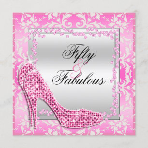 Glitzy Stilettos, Diamonds & Damask Fabulous 50 Einladung