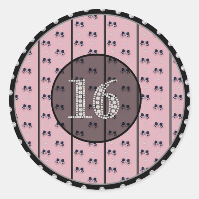 Glitzy Sweet 16 Geburtstagskleber Runder Aufkleber (Vorderseite)