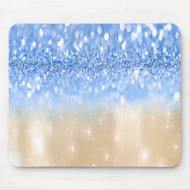 Glitzy Trendy Sparkle Blue und Gold Girly Glitzer. Mousepad (Vorne)