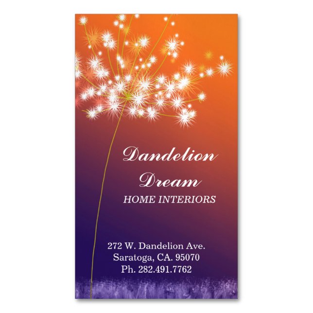 Glitzy Twilight Dandelion Magnetic Business Cards Magnetische Visitenkarte (Vorderseite Vertikal)