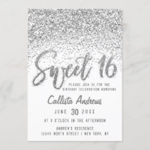 Glitzy White Silver Scattered Glitzer Sweet 16