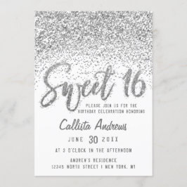 Glitzy White Silver Scattered Glitzer Sweet 16 Einladung