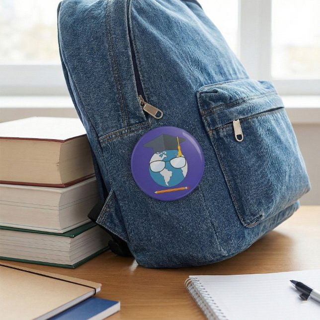 Global Education Graduation Cap Earth Smart Planet Button (Von Creator hochgeladen)