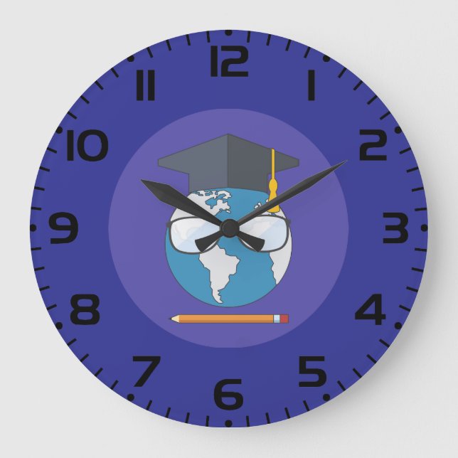 Global Education Graduation Cap Earth Smart Planet Große Wanduhr (Vorderseite)