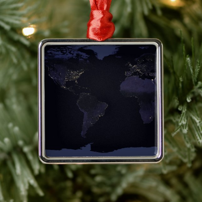 Global Map Earth's City Lights at the Night. Ornament Aus Metall (Baum)