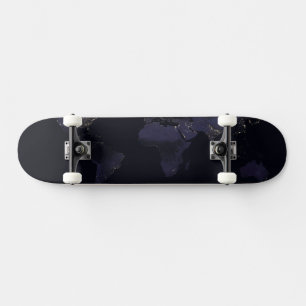 Global Map Earth's City Lights at the Night. Skateboard
