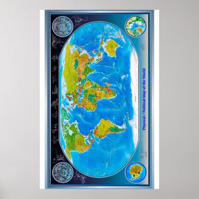" Global: Physical/Political World MAP ... Poster (Vorne)