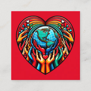Global Solidarity Emblem Unity Heart Globe Design Quadratische Visitenkarte