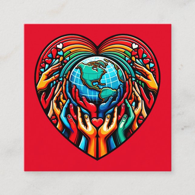 Global Solidarity Emblem Unity Heart Globe Design Quadratische Visitenkarte (Vorderseite)
