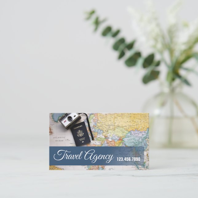 Global Travel Agency Agent Business Card Visitenkarte (Stehend Vorderseite)