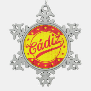 Global Traveller - Cadiz, Spanien Schneeflocken Zinn-Ornament