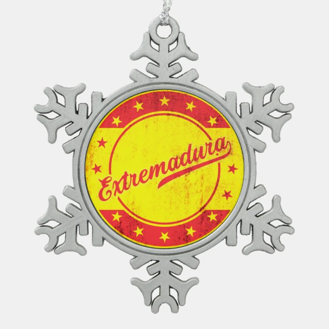 Global Traveller - Extremadura, Spanien Schneeflocken Zinn-Ornament (Vorderseite)