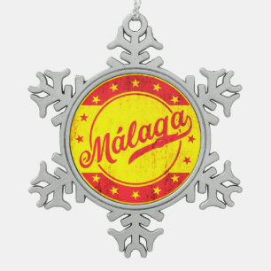 Global Traveller - Malaga, Spanien Schneeflocken Zinn-Ornament