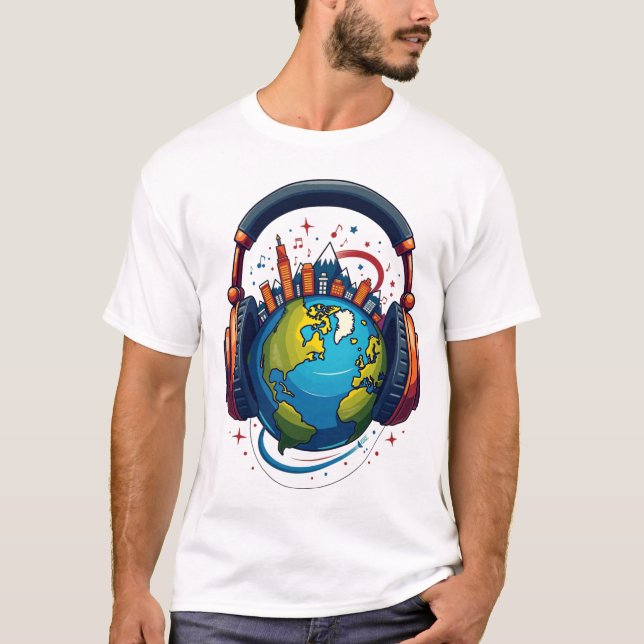 Globale Beats: Erde und KopfhörerT-Shirt T-Shirt (Vorderseite)