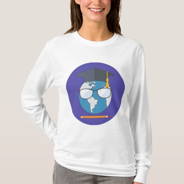 Globale Bildung Abschlusskappe Erde Intelligenter  T-Shirt (Vorderseite)